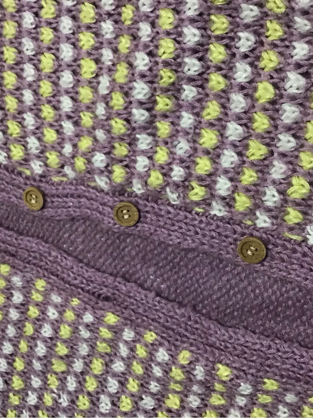 Women’s cozy vintage Lilac Knit cardigan Sweater Yellow & White Stitch Detail - Picture 11 of 11